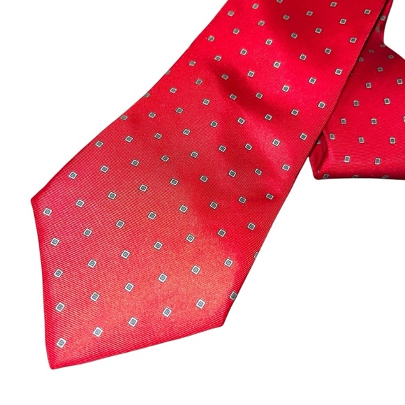 Christian Dior silk tie red geometric squares necktie - Picture 2 of 4